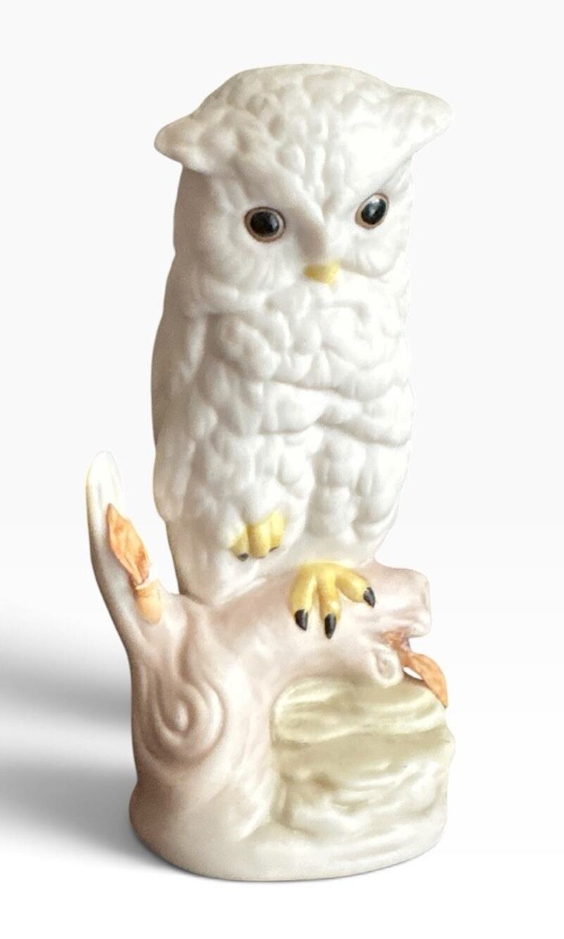 VtG Cybis Baby Owl Figurine Vtg White Bisque Porcelain Bird Tree Branch Decor